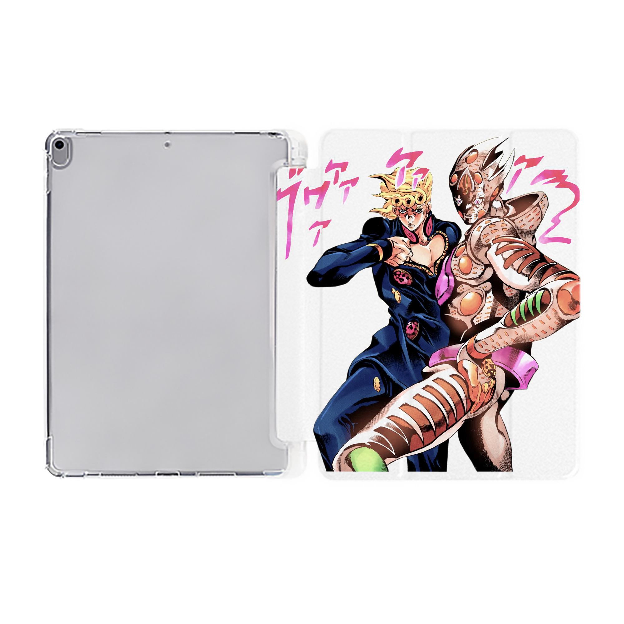 （画像用） ジョジョの奇妙な冒険 ジョルノ?ジョバァーナ JoJo's Bizarre Adventure Giorno Giovanna IPad ケース ペン収納付き 三つ折りスタンド PUレザー×シリコン 対応機種9.5/10.5/10.9インチ